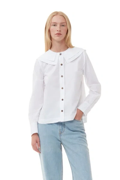 Ganni Balloon Sleeve Poplin Cotton Shirt In White