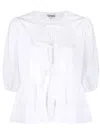 Ganni Crewneck Cotton Peplum Top Flounces In White