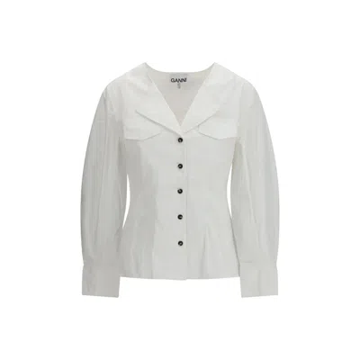 Ganni Long-sleeve Cotton Shirt In Multi