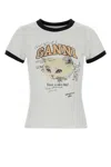 Ganni Women White Crewneck T-shirt With Maxi Logo On The Front In Cotton Jersey Woman In White