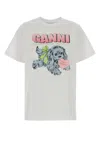 Ganni Graphic Print Crew Neck Short Sleeve Top In White