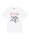 Ganni Graphic Print Crew Neck Short Sleeve Top In White