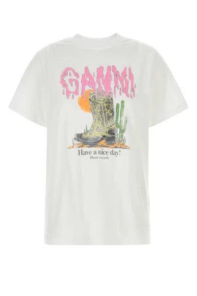 Ganni Women White Cotton T-shirt, Xs Luxury T-shirts For Women Darveys