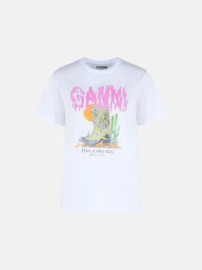 Ganni White Cotton T-shirt