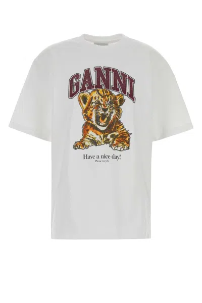 Ganni Womens Bright White Tiger-print Round-neck Cotton-jersey T-shirt Xl