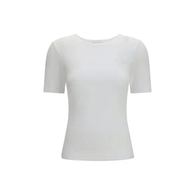 Ganni Logo-embroidered Ribbed T-shirt In White