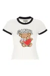 Ganni White Crewneck T-shirt With Logo Print On The Front In Bright White