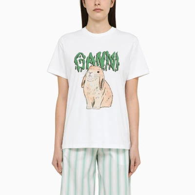 Ganni | White Cotton T-shirt With Logo Print