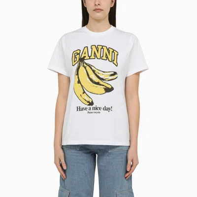 Ganni White Cotton T Shirt With Logo Print