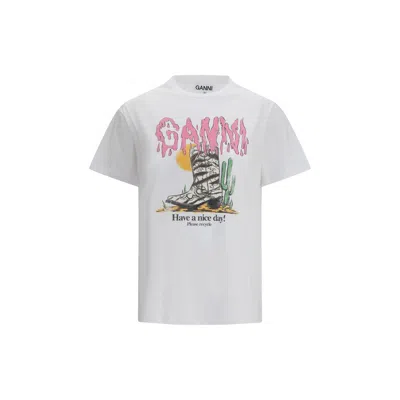 Ganni White Graphic Crew Neck T-shirt