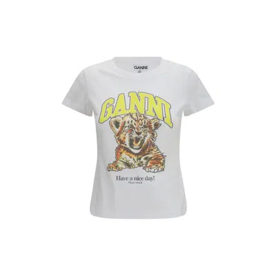 Ganni Organic Cotton T-shirt With Front Print In White