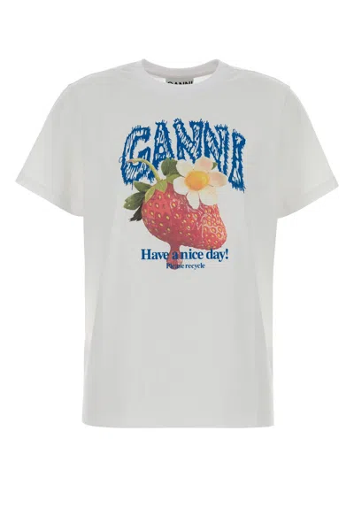 Ganni Womens Bright White Jersey Strawberry Printed Round-neck Cotton-jersey T-shirt In Multi
