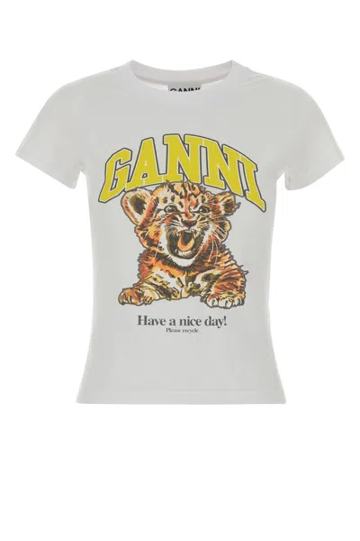 Ganni Organic Cotton T-shirt With Front Print In White