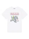 Ganni Graphic Print Crew Neck Short Sleeve Top In White