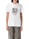 Ganni White Crewneck T-shirt With Logo Print On The Front In Cotton Woman