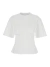Ganni White Crewneck T-shirt With Front Embellishments And Rear Bow Closure In Cotton Woman In White