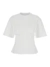 Ganni White Crewneck T-shirt With Front Embellishments And Rear Bow Closure In Cotton Woman In White