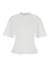 Ganni White Crewneck T-shirt With Front Embellishments And Rear Bow Closure In Cotton Woman In Multicolor