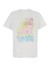 Ganni White Crewneck T-shirt With Maxi Logo On The Front In Cotton Jersey Woman In White