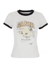 Ganni Women White Crewneck T-shirt With Maxi Logo On The Front In Cotton Jersey Woman In White