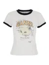 Ganni Women White Crewneck T-shirt With Maxi Logo On The Front In Cotton Jersey Woman In White