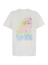 Ganni White Crewneck T-shirt With Maxi Logo On The Front In Cotton Jersey Woman In White