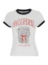 Ganni White Crewneck T-shirt With Maxi Print On The Front In Cotton Woman In White
