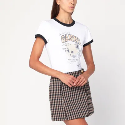 GANNI GANNI WHITE CROPPED KITTY T-SHIRT