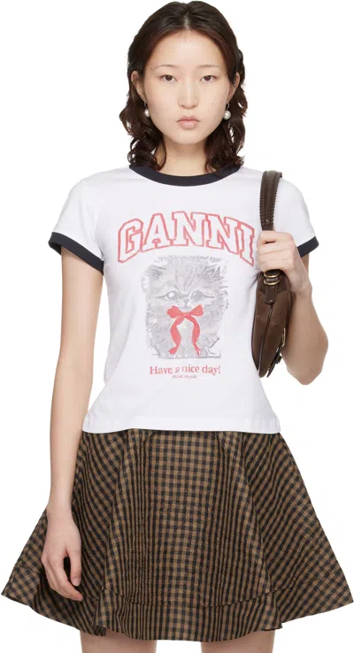 Ganni ホワイト Kitty クロップド Tシャツ In White