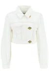GANNI WHITE DENIM CROPPED JACKET FOR WOMEN | SS23 COLLECTION