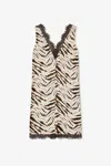Ganni Zebra Motif Midi Dress V Neckline Sleeveless In White
