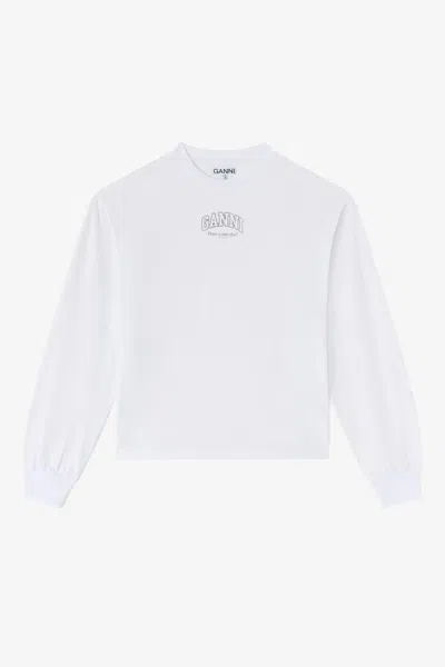 GANNI GANNI WHITE ESSENTIAL BASIC LONG-SLEEVE - SIZE L ORGANIC COTTON