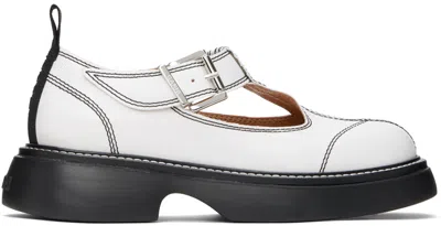 Ganni White Everyday Buckle Mary Jane Loafers In 135 Egret