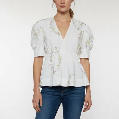 Pre-owned Ganni White Floral Print Cotton Peplum Top M