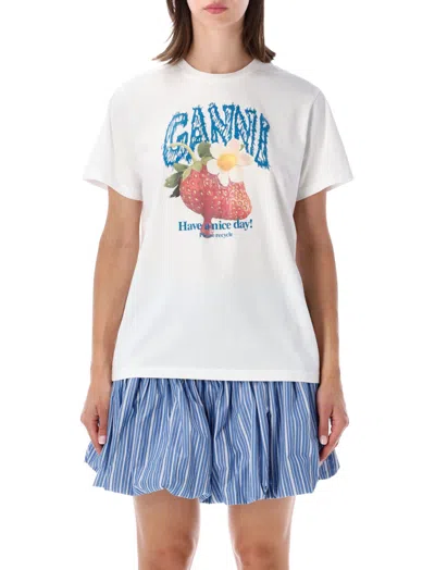 GANNI WHITE GRAPHIC CREW NECK T-SHIRT