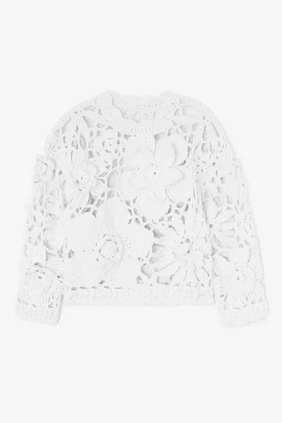 Ganni White Hand Crochet Crewneck