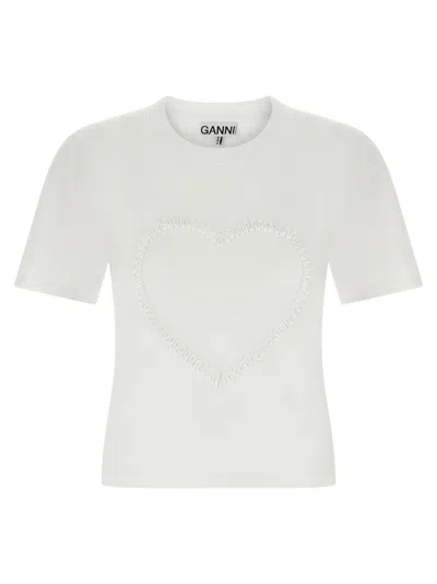 GANNI WHITE HEART EMBROIDERY T-SHIRT