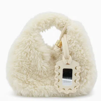 Ganni White Hobo Mini Top Handle Bag In Neutral