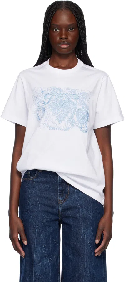 GANNI WHITE JERSEY TATTOO LACE T-SHIRT