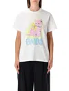 Ganni Neon Kitty Bright White T-shirt In White