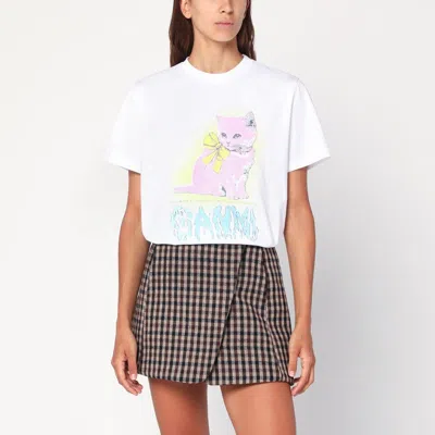 Ganni White Kitty T-shirt Women