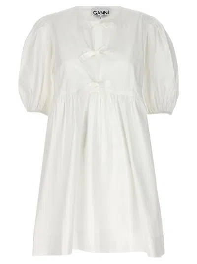 Ganni Organic Cotton Tie String Mini Dress In White