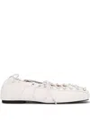 Ganni Lace-up Embellished Recycled Leather Ballet Flats In Neutral