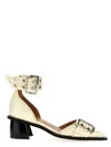 Ganni White Leather Buckle Heels In White