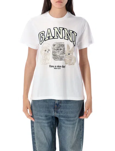 GANNI WOMEN WHITE LOGO-PRINT T-SHIRT, S LUXURY T-SHIRTS FOR WOMEN DARVEYS