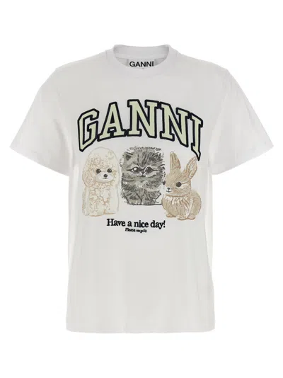 GANNI WHITE LOGO T-SHIRT