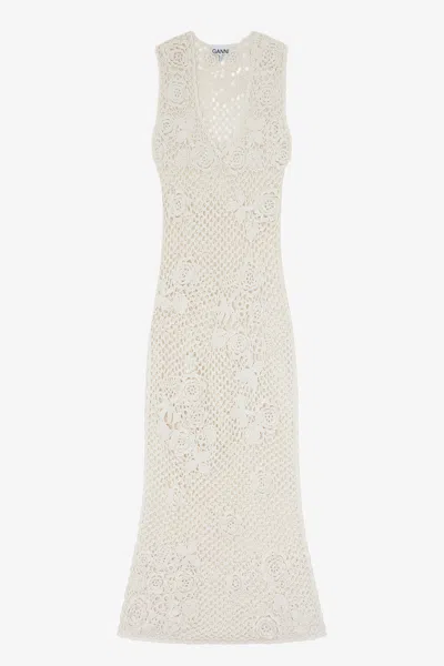 Ganni Crocheted Organic Cotton Maxi Dress In White