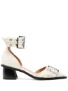 Ganni Ivory Pumps With Buckles And Ankle Strap In Neutrals