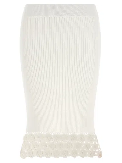 Ganni Ribbed Cotton With Crochet Hem Skirt In Animal Print