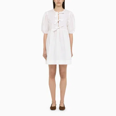 GANNI GANNI WHITE ORGANIC COTTON MINI DRESS WITH TIES